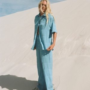 Laura Elastic Waist Pants - Blue Drift