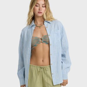 Wanderer Long Sleeve Woven Top - Twilight Blue